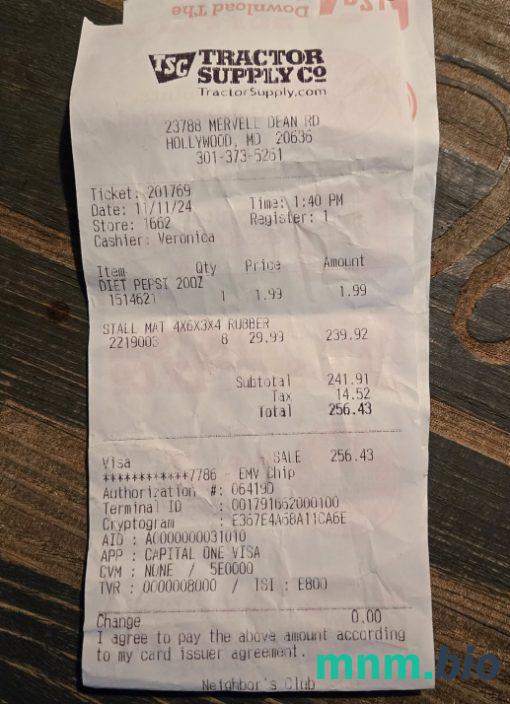 Tractor Supply Co szablon pokwitowania płatności PSD